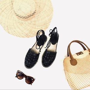 Black perforated Espadrilles with gold studs 7 1/2